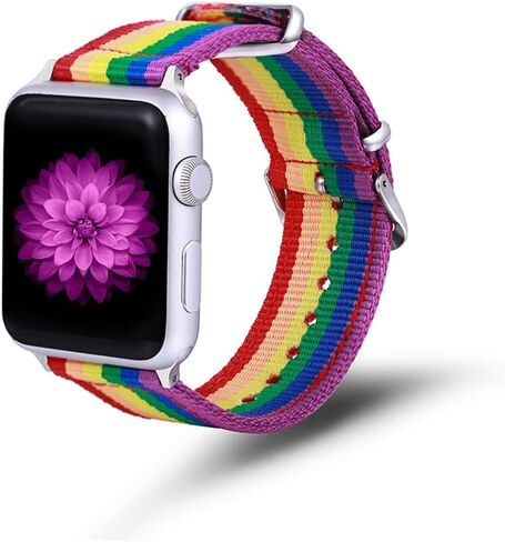 Tinsow قوس قزح معصمه حزام ساعة اليد مريحة الدنيم النسيج استبدال حزام (استيك) ساعة متوافق مع iWatch Series 5/4/3/2/1 in Kuwait