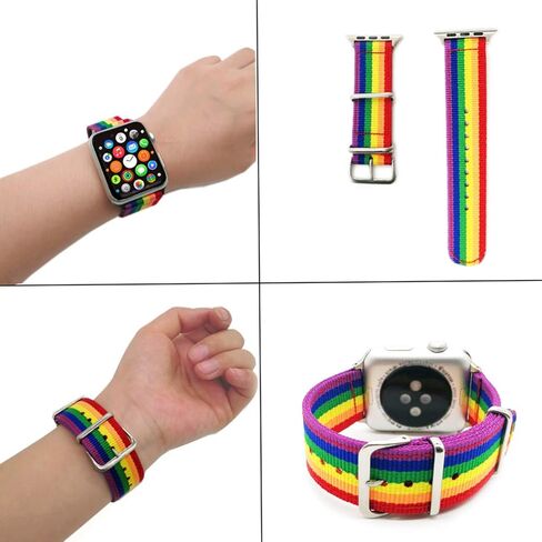 Tinsow قوس قزح معصمه حزام ساعة اليد مريحة الدنيم النسيج استبدال حزام (استيك) ساعة متوافق مع iWatch Series 5/4/3/2/1 in Kuwait