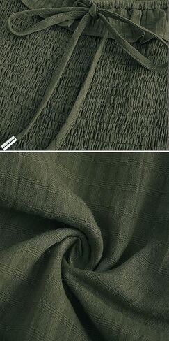 R.Vivimos Women's Linen Long Sleeve Square Neck Ruffle Smocked Plaid Swing Mini Dress in Kuwait