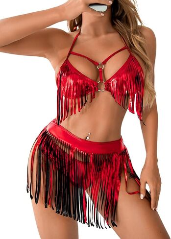Metallic Rave Outfits, Fringe Dancewear, 3 Piece Bikini Set in Saudi Arabia