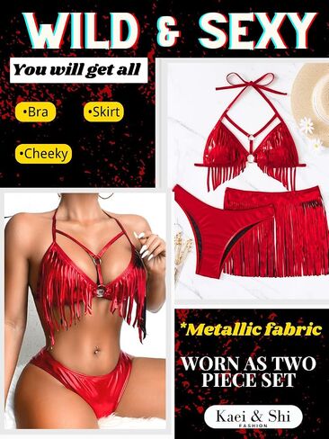 Metallic Rave Outfits, Fringe Dancewear, 3 Piece Bikini Set in Saudi Arabia