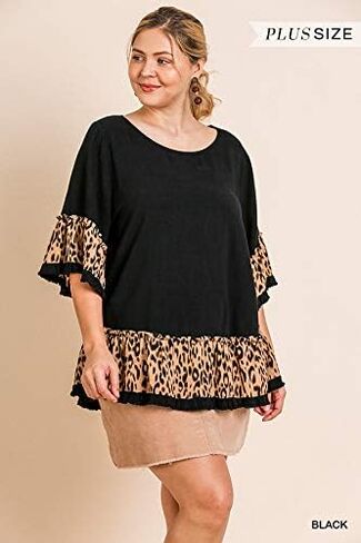 Umgee Women's Animal Print Bell Sleeve Ruffle Hem Top in Saudi Arabia