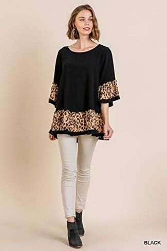Umgee Women's Animal Print Bell Sleeve Ruffle Hem Top in Saudi Arabia