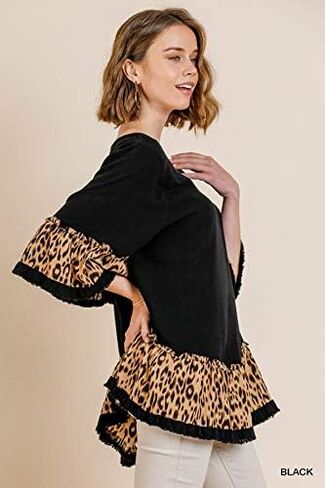 Umgee Women's Animal Print Bell Sleeve Ruffle Hem Top in Saudi Arabia