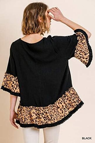 Umgee Women's Animal Print Bell Sleeve Ruffle Hem Top in Saudi Arabia