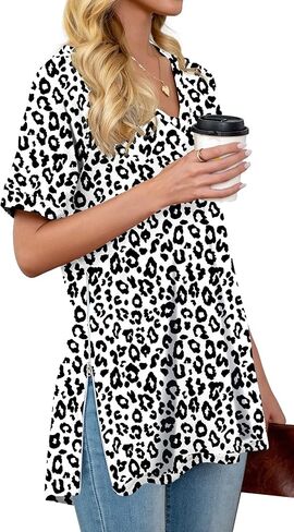 PrinStory Women's Summer Casual Tops V-Neck Soft Raglan Short Sleeves Tops Basic T-Shirt Split Blouse with Side Zipper in Saudi Arabia