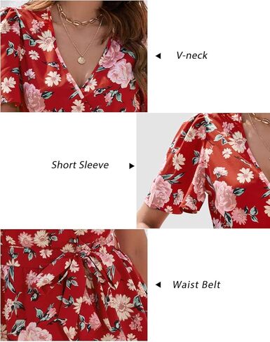 بلوزة نسائية من OUGES كاجوال أنيقة 2023 بأكمام قصيرة ورقبة على شكل حرف V وربطة عنق وخصر بيبلوم in Kuwait