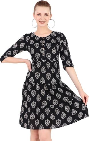 فستان تونيك بوهيمي نسائي 100% قطن كاجوال من Ladyline مطبوع بأزرار سفلية in Saudi Arabia