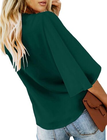 Utyful بلوزة للنساء الصيف عادية الخامس الرقبة 3/4 التعادل عقدة جرس كم بلوزة زر أسفل القمصان للنساء in Kuwait