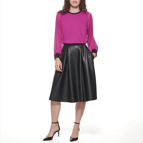 DKNY Women's Contrast Easy Sheer Sleeve Sportswear Top in Kuwait