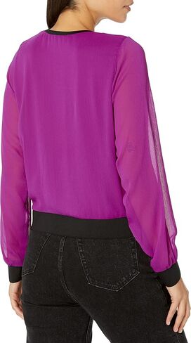 DKNY Women's Contrast Easy Sheer Sleeve Sportswear Top in Kuwait