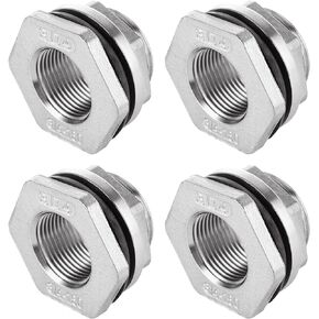 4 Pack 304 Stainless Steel Bulkhead Fitting 1/2 Inch, FPT Bulkhead Water Tank Connector Adapter Fitting with Gasket for Bathtub, Water Tank, Sink, etc