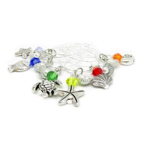 Set of 6 Tropical Wineglass Charms - Beach Party Favors - Coastal Charms for Glasses