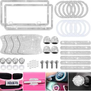 مجموعة قطع غيار السيارات YIXIN المكونة من 21 قطعة من حجر الراين اللامع تتضمن حامل لوحة الترخيص، وملصق مقبض الباب، وإطار غطاء جذع الصمام ذو الشعار الدائري لإكسسوارات السيارة للنساء، أبيض - 21 قطعة in Kuwait
