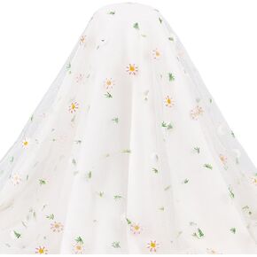 BENECREAT 2 Yard Flower Lace Fabric Leaf Butterfly Polyester Embroidered Mesh Lace 47inch Garment Accessories for Veils Dress, DIY Crafts Curtain Home Vintage Decor
