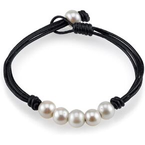 The Pearl Source 8-9mm Genuine Freshwater Cultured Pearl Leather Belle Bracelet for Women
