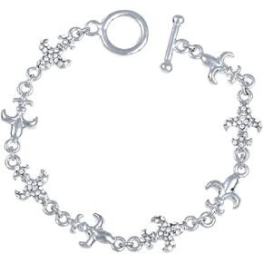 Alilang Dainty Princess Crystal Rhinestone Fleur De Lis Symbol Toggle Bracelet