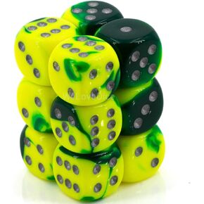 DND Dice Set-Chessex D&D Dice-16mm Gemini Green, Yellow, and Silver Plastic Polyhedral Dice Set-Dungeons and Dragons Dice Includes 12 Dice – D6, Various (CHX26654)