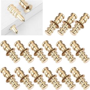 Table Pin Sets with Sockets, 30Pcs Zinc Alloy Table Leaf Dowel Pins Gold Table Bolt Sleeve Connectors Table Top Leaf Alignment Pins (Dia.8mm)