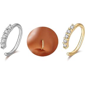 Harry and Henry 2Pcs Nose Rings for Women Fake Nose Ring Clip On Nose Rings Hoops Non Piercings CZ Faux Lip Septum Nose Ring Jewelry Gift for Girls
