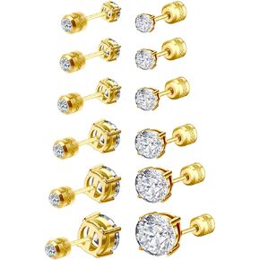 6 Pair 316 Surgical Steel Piercing Earrings Set, Lightweight and Trendy CZ Earrings for Women Cartilage Earlobes Hypoallergenic