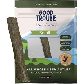Good Trouble Pets All-Natural Shed Premium Antler Dog Chews - North American Sourced Deer Antlers for Dental Health & Anxiety Relief - Odor-Free & Non-Toxic Chew Toys for Dogs 1 Whole Antler, Large