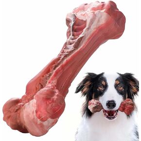 Dog Puppy Bone Toy for Aggressive Chewers, Beef Flavor, Extremely Durable Rubber, Teeth Cleaning and Whitening, Made for Small/Medium Dog Breeds