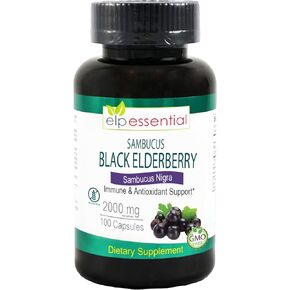 ELP ESSENTIAL Black Elderberry Capsules 2000mg | 100 Count | Super Concentrated Sambucus Extract,Antioxidant and Immune