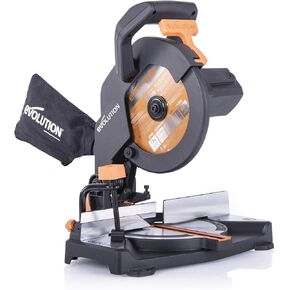 Evolution Power Tools R210CMS Compound Miter Saw, 8-1/4" Multi-Material Cutting TCT Blade Included Cuts Wood Metal Plastic & More, 45° - 45° Degree Miter & 45˚ Degree Bevel Angles, 1200W, 8-1/4"