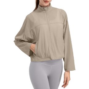 Locachy Women's Athletic Running Cropped Jacket Stand Collar Zip Up Lightweight Gym Workout Tops UPF 50+ Sun Protection Shirt