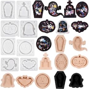 8pcs Halloween Resin Shaker Molds, Ghost Pumpkin Bat Tombstone Quicksand Casting Epoxy Resin Molds, Shaker Silicone Mold for Jewelry Pendant Keychains DIY Crafts