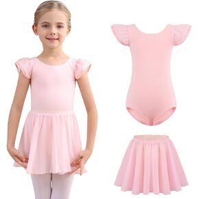 MdnMd Dance Ballet Leotard for Toddler Girls Dance Dress Tutu Swallowtail Skirt Flutter Sleeve