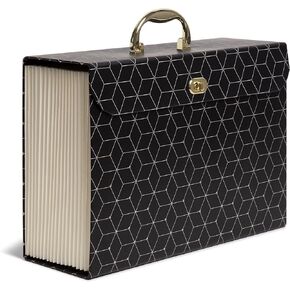 U Brands Expandable 19-Pocket Fashion File Folder, Office Supplies, Black and Gold Geometric, 15.4" x 10.5" x 5"