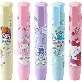5 Piece Retractable Pencil Eraser, Kawaii Eraser, Cute Eraser, Fun Eraser, Student Writing Back to School Supplies, Suitable for Children Over 7 Years Old