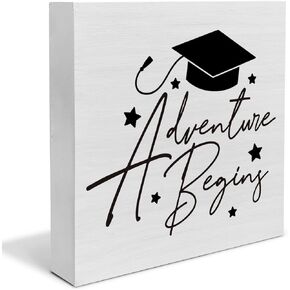Graduation Quote Wood Box Sign Decor Desk Sign Adventure Begins Wooden Box Block Sign Rustic Home Graduation Party Decoration Grad Gift