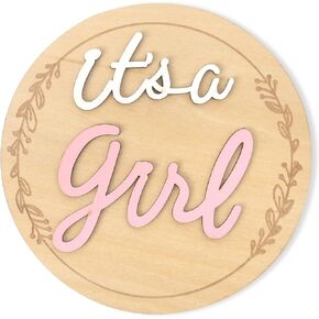 Gender Reveal Wooden Sign，Baby Announcement Plaque，It's A Boy/Girl Photo Prop，Baby Shower Wooden Sign，Baby Announcement Photo Prop，Wooden Birth Announcement Sign，Baby Gender Reveal Prop (Pink)