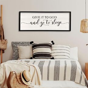 Give It To God And Go To Sleep Sign Wall Decor 40"X15" Master Bedroom Above Bed Large Farmhouse Wall Decor Wood Rustic Framed Over Bed Wall Art Hanging Decoration (Wood White)