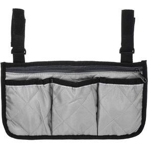 PATIKIL Chair Armrest Organizer, Waterproof Beach Chair Hanging Storage Pouch Arm Rest Magazine Snack Bag with 4 Pockets for Camping Outdoors, Grey Black