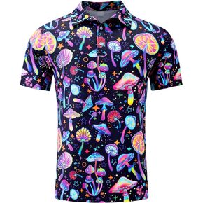 UNIFACO Mens Golf Shirt 3D Print Polo Shirts Dry Fit Performance Moisture Wicking Short Sleeve