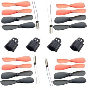 16 Pieces of Red and Black Mini Propeller Props, 4 Pieces of 716 Hollow Cup Motor with 4 Pieces of Motor Cover for Four-Axis Aircraft Remote Control Aircraft Propeller Hollow Cup Motor Spare Parts.