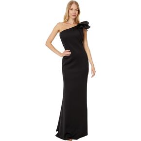 Betsy & Adam Women's Long Scuba Crepe One Shoulder Gown