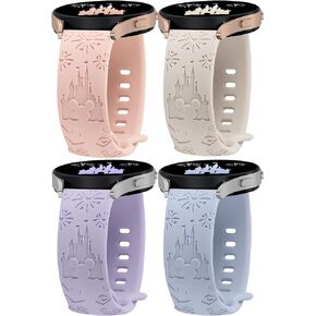 4 Packs Cartoon Engraved Bands Compatible with Samsung Galaxy Watch 6/5/4/Active 2 40mm 44mm/Watch 5 Pro 45mm/Watch 6 Classic/Watch 3 41mm Women, 20mm Cute Anime Designer Soft Silicone Strap
