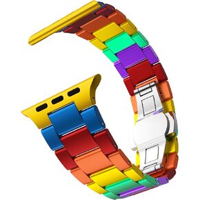 GELISHI Colorful Band Compatible with Apple Watch Band 49mm 45mm 44mm 42mm Women Men, Ultra Thin Aluminum Metal Band Replacement Link Strap for Watch Ultra & SE Series 9 8 7 6 5 4 3 2, Rainbow