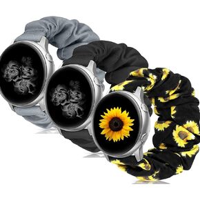 20mm 22mm Scrunchies Watch Bands, Elastic Replacement Bands for Samsung Galaxy Watch 4 5 Pro 6 Classic Galaxy Active 1 2 40mm 44mm for Women Bla-S