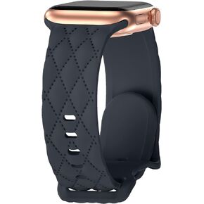Matelasse Engraved Bands for Apple Watch Band 41mm 40mm 45mm 44mm 38mm 42mm Women,Silicone Designer Checkered Pattern Sport Strap Replacement WristBands for Apple Watch Series 9/8/7/SE 2nd/SE/6/5/4/3,iWatch Bands