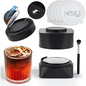 NESSUS Reusable Vertuo Pods Refill Kit, Lid Easy Remover for Vertuo Seal, 100PCS Aluminum Foil Lids for Nespresso Vertuo Pods, Tamp & Press Refillable Vertuo Capsules Holder and Brush