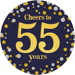 Black and Gold Cheers to 55 Years Sticker Labels - 55th Birthday Party Favor Stickers - 2 in - 50 Count