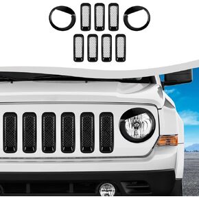 for Jeep Patriot Mesh Grille Grill Insert+Headlight Turn Light Cover Trim Compatible with 2011-2016 Jeep Patriot(Black) in Saudi Arabia