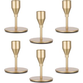 Gold Taper Candlestick Holders: Set of 2 Brass Candle Stick Holder Decor for Table Centerpiece Vintage Metal Candle Stand Wedding Decoration