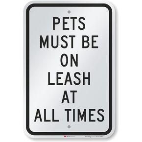 SmartSign - K-5242-EG-12x18 "Pets Must Be On Leash At All Times" Sign | 12" x 18" 3M Engineer Grade Reflective Aluminum Black on White